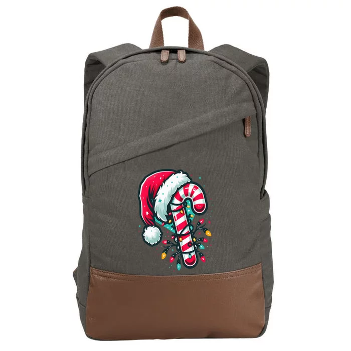 Candy Cane Crew Christmas Lights Family Matching Xmas Cotton Canvas Backpack