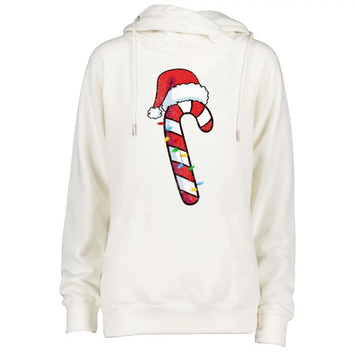 Christmas Candy Cane Santa Xmas Womens Funnel Neck Pullover Hood