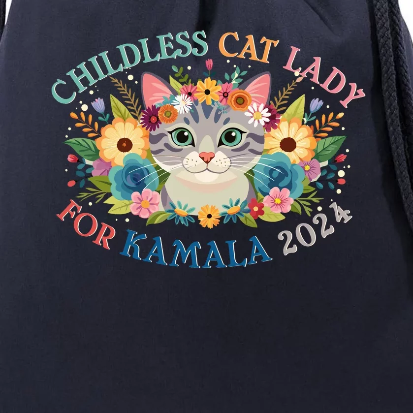 Cute Childless Cat Lady For Kamala Harris 2024 Election Drawstring Bag