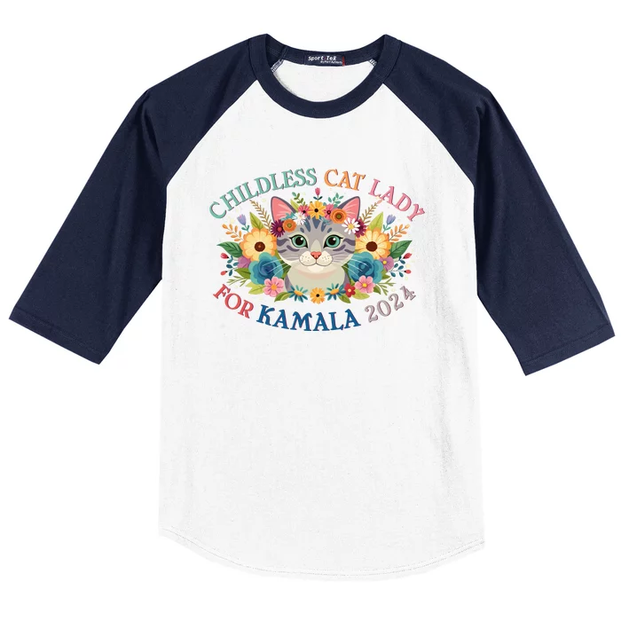 Cute Childless Cat Lady For Kamala Harris 2024 Election Baseball Sleeve Shirt