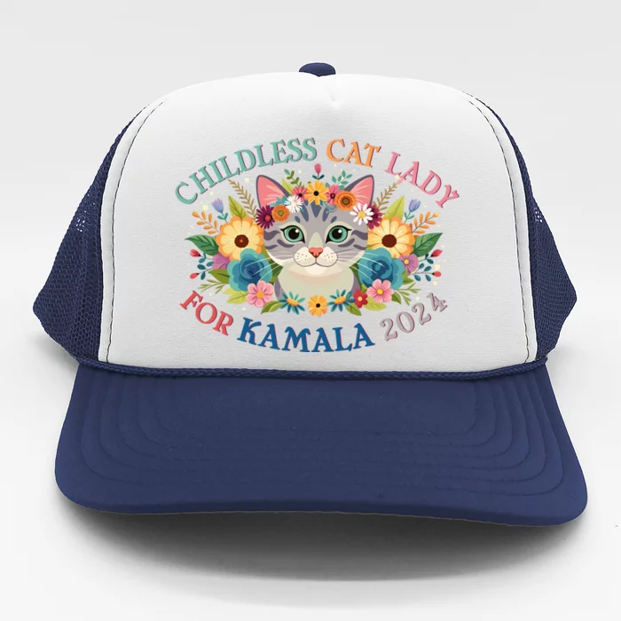 Cute Childless Cat Lady For Kamala Harris 2024 Election Trucker Hat