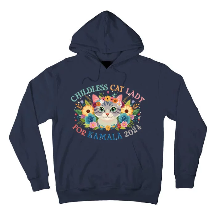 Cute Childless Cat Lady For Kamala Harris 2024 Election Tall Hoodie