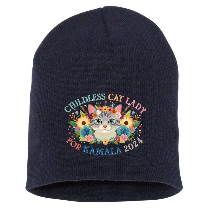 Cute Childless Cat Lady For Kamala Harris 2024 Election Short Acrylic Beanie