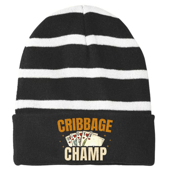 Cribbage Champ Card Game Players Striped Beanie with Solid Band