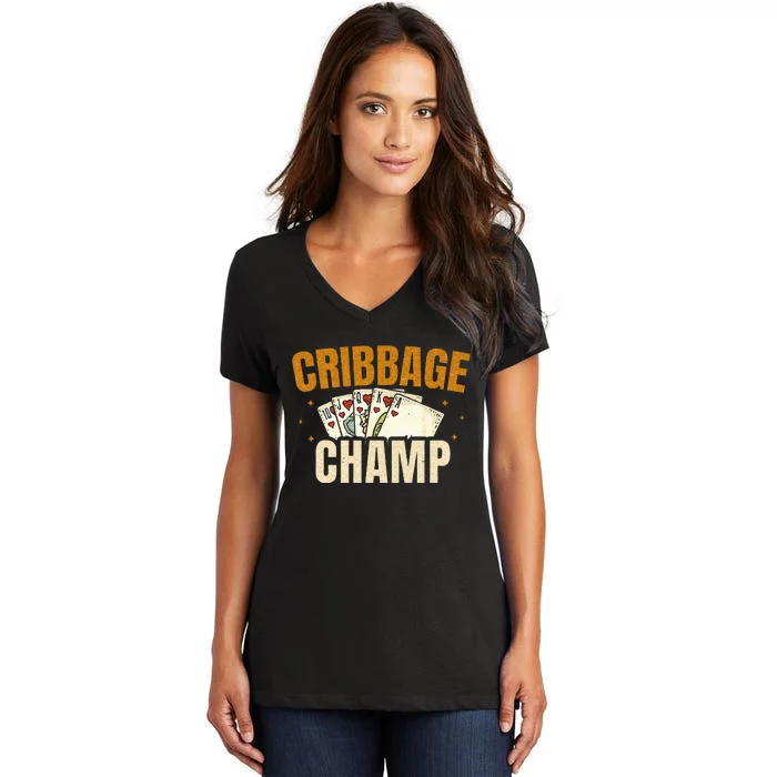 Cribbage Champ Card Game Players Women's V-Neck T-Shirt