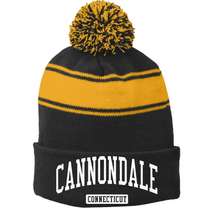 Cannondale Connecticut Ct Vintage Athletic Sports Design Stripe Pom Pom Beanie