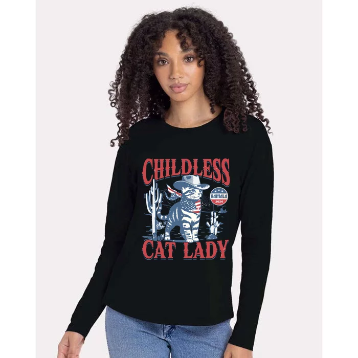 Cowboy Cat Childless Cat Lady For Kamala Election Voting Womens Cotton Relaxed Long Sleeve T-Shirt