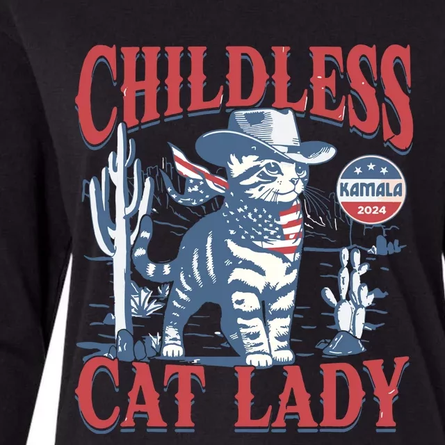 Cowboy Cat Childless Cat Lady For Kamala Election Voting Womens Cotton Relaxed Long Sleeve T-Shirt