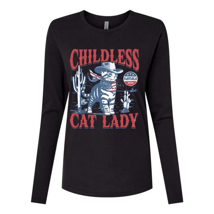 Cowboy Cat Childless Cat Lady For Kamala Election Voting Womens Cotton Relaxed Long Sleeve T-Shirt