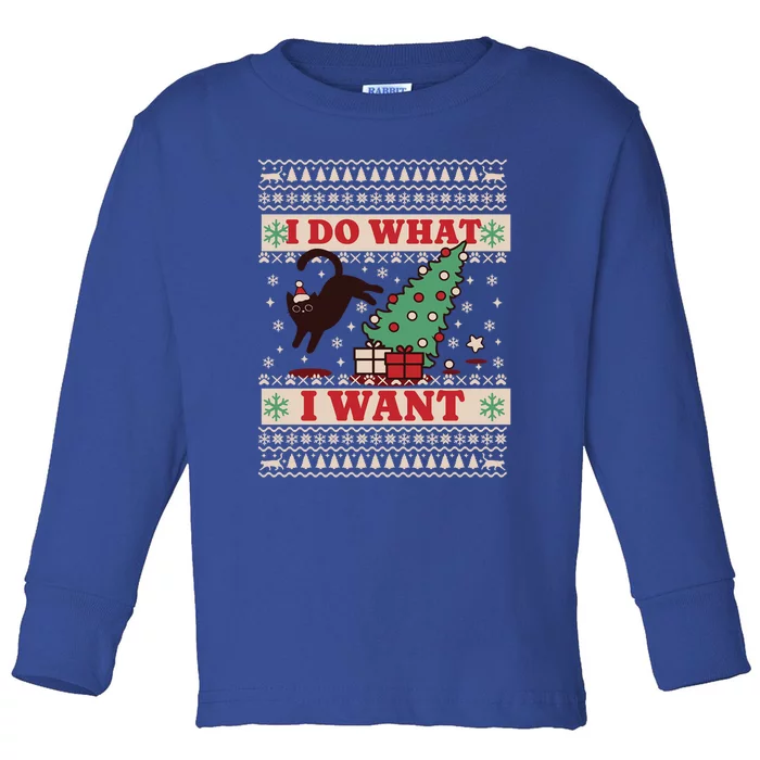 Cute Cat Christmas Funny I Do What I Want Ugly Sweater Cute Gift Toddler Long Sleeve Shirt