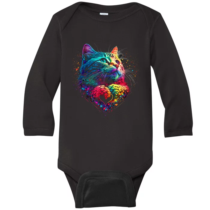 Cute Colorful Cat For Women's For Cat Lover Baby Long Sleeve Bodysuit