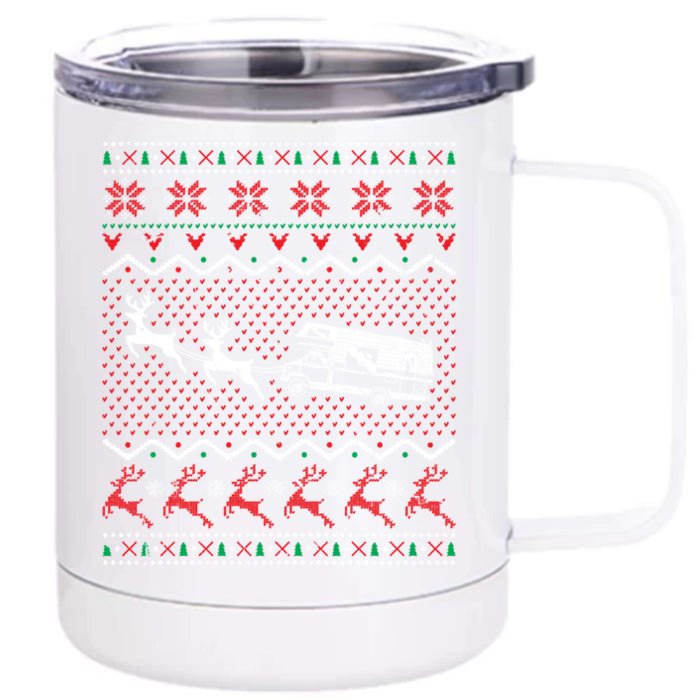 Christmas Camping Camper Ugly Christmas Sweater Gift Front & Back 12oz Stainless Steel Tumbler Cup