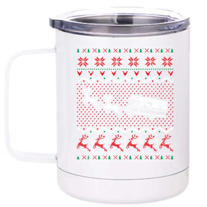 Christmas Camping Camper Ugly Christmas Sweater Gift Front & Back 12oz Stainless Steel Tumbler Cup