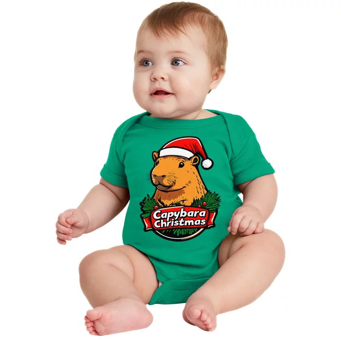 Capybara Christmas Cute Holiday Largest Holiday Rodent Funny Baby Bodysuit