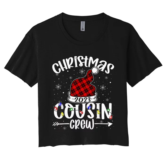 Christmas Cousin Crew Funny Red Plaid Matching Pajama Women's Crop Top Tee