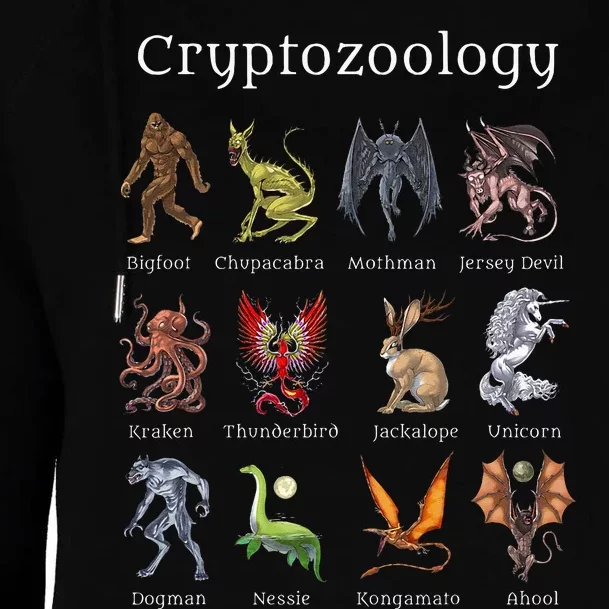 Cryptozoology Cryptid Creatures Fantasy Mythical Monsters Womens Funnel Neck Pullover Hood