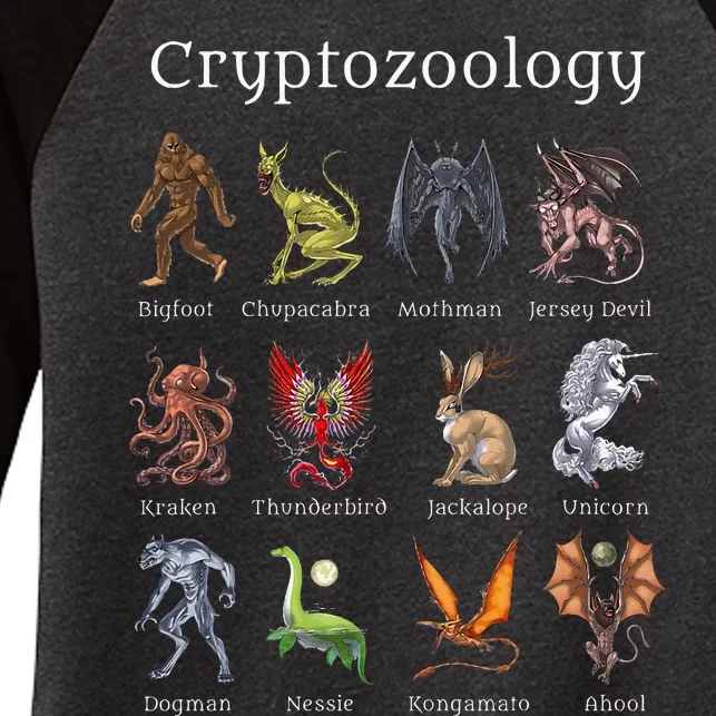 Cryptozoology Cryptid Creatures Fantasy Mythical Monsters Women's Tri-Blend 3/4-Sleeve Raglan Shirt