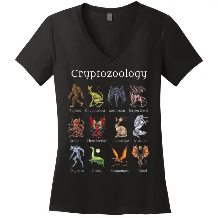 Cryptozoology Cryptid Creatures Fantasy Mythical Monsters Women's V-Neck T-Shirt