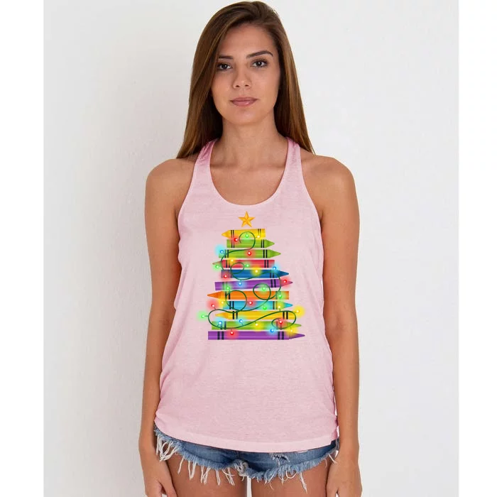 Christmas Colorful Crayons Holiday Women's Knotted Racerback Tank