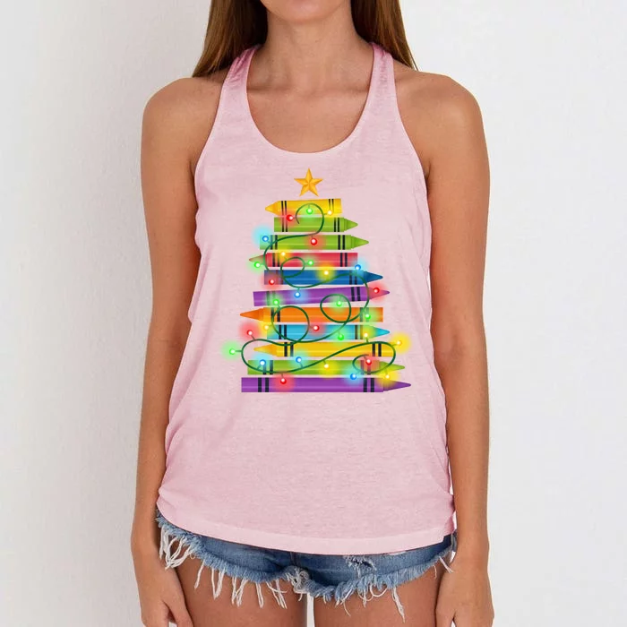 Christmas Colorful Crayons Holiday Women's Knotted Racerback Tank