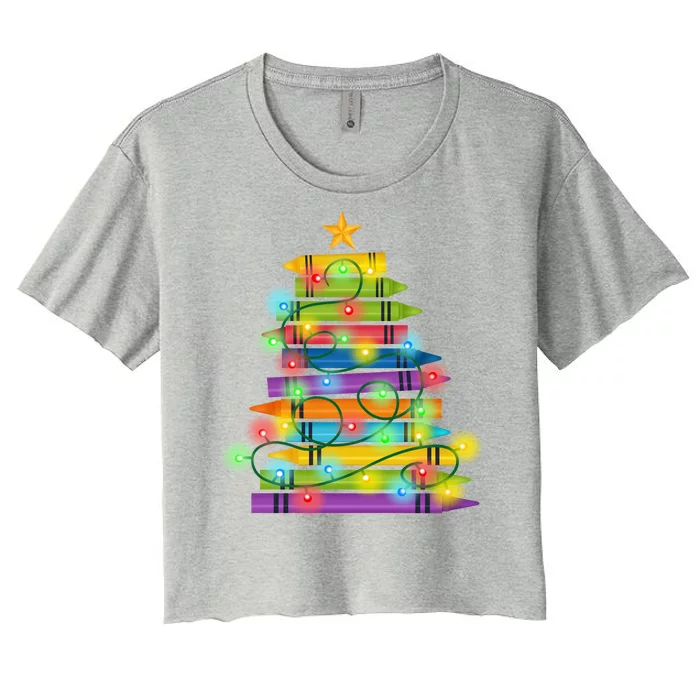 Christmas Colorful Crayons Holiday Women's Crop Top Tee