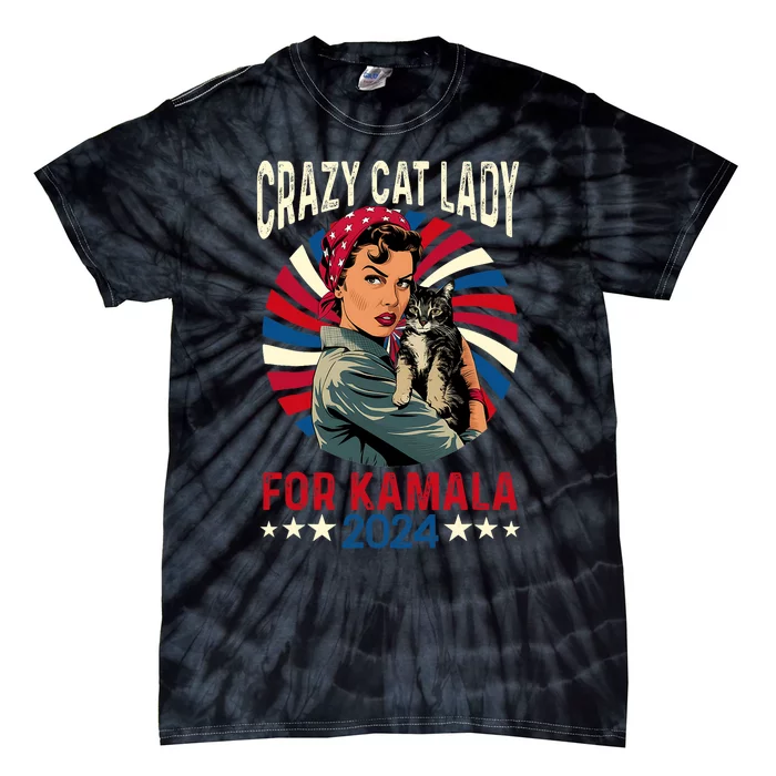 Childless Crazy Cat Lady For Kamala 2024 Election President Tie-Dye T-Shirt