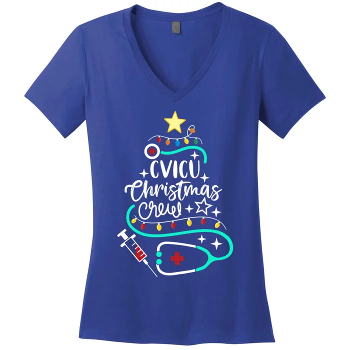 Cvicu Christmas Crew Cardiovascular Nurse Icu Tech Secretary Gift Women's V-Neck T-Shirt