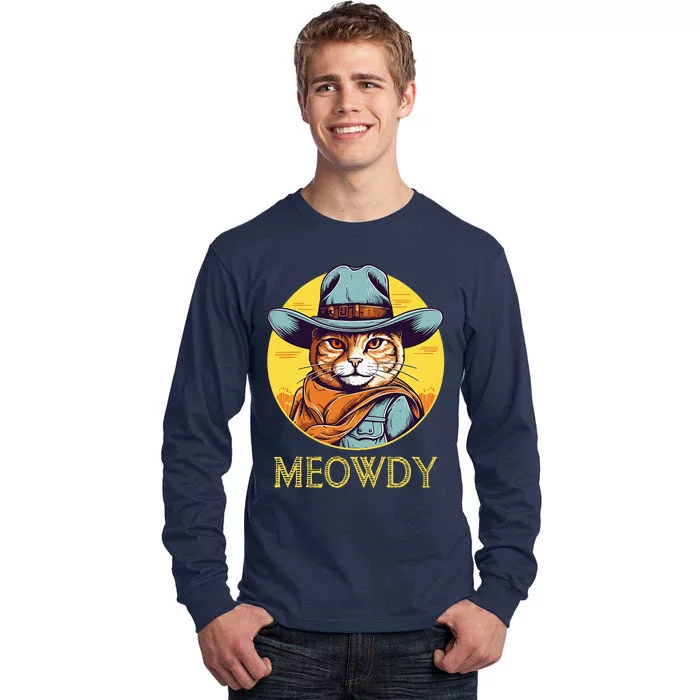 Cat Cowboy Cowgirl Halloween Meow Howdy Meowdy Tall Long Sleeve T-Shirt