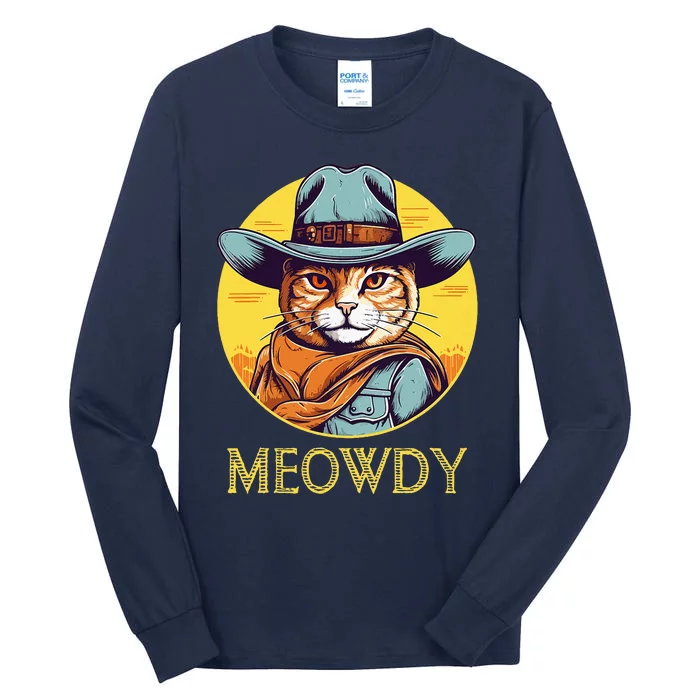 Cat Cowboy Cowgirl Halloween Meow Howdy Meowdy Tall Long Sleeve T-Shirt