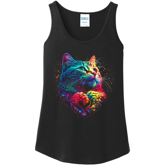 Cute Colorful Cat For Wo's Girl Boy For Cat Lover Ladies Essential Tank