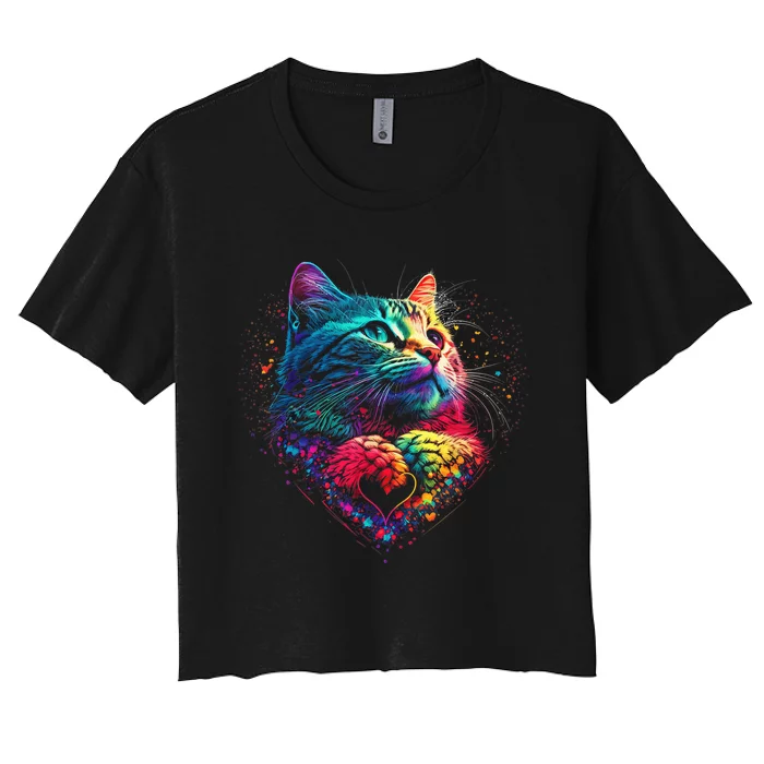 Cute Colorful Cat For Wo's Girl Boy For Cat Lover Women's Crop Top Tee