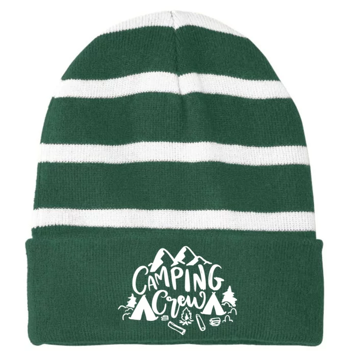 Camping Crew Camp Trip For Campers Striped Beanie with Solid Band