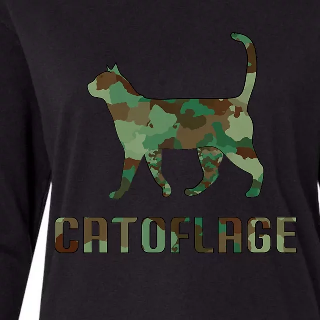 Camo Cat Catoflage Funny Cat Lover Cute Kitten Meow Cats Womens Cotton Relaxed Long Sleeve T-Shirt