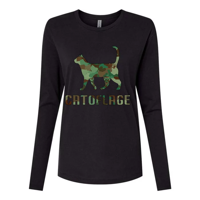 Camo Cat Catoflage Funny Cat Lover Cute Kitten Meow Cats Womens Cotton Relaxed Long Sleeve T-Shirt