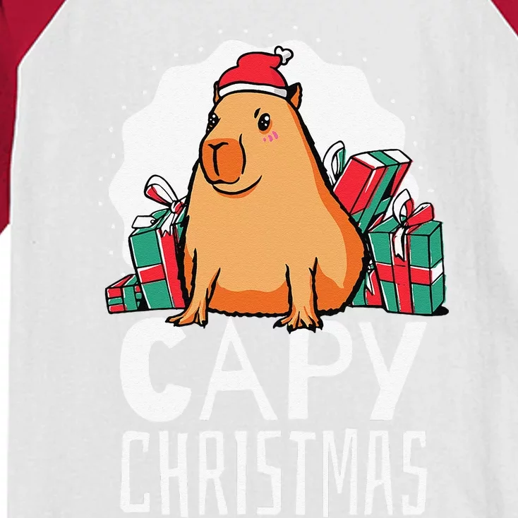 Capy Christmas Capybara Kids Colorblock Raglan Jersey