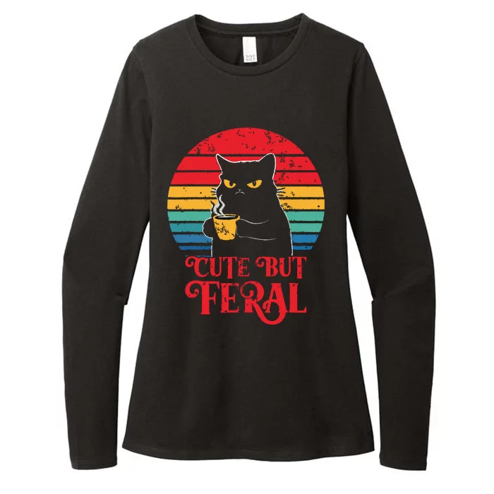 Cute Cat Cute But Feral Coffee Lover Design For Girl Women Womens CVC Long Sleeve Shirt