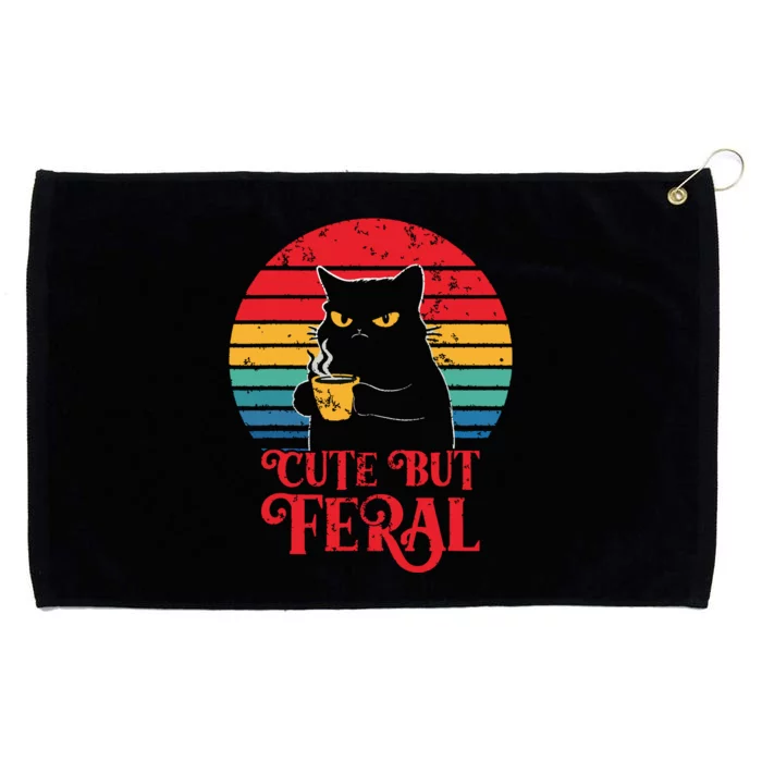 Cute Cat Cute But Feral Coffee Lover Design For Girl Women Grommeted Golf Towel