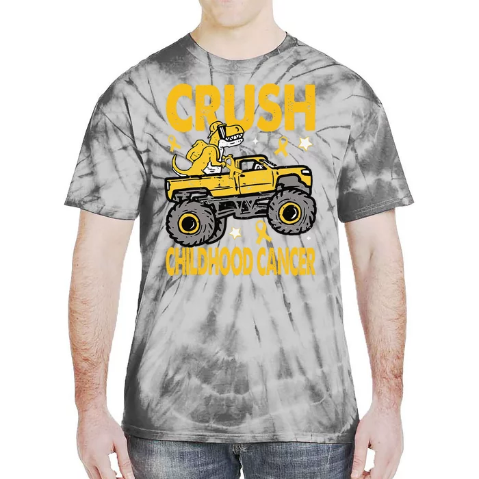 Crush Childhood Cancer Awareness Monster Truck Dinosaur Gift Tie-Dye T-Shirt