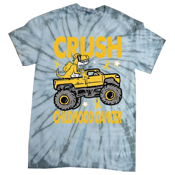 Crush Childhood Cancer Awareness Monster Truck Dinosaur Gift Tie-Dye T-Shirt