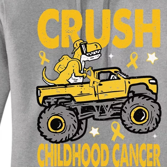 Crush Childhood Cancer Awareness Monster Truck Dinosaur Gift Women's Pullover Hoodie