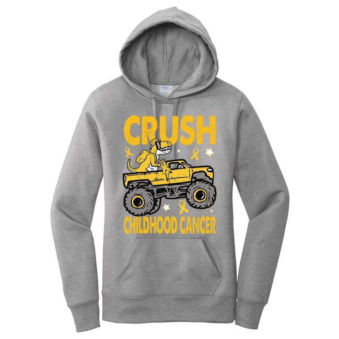 Crush Childhood Cancer Awareness Monster Truck Dinosaur Gift Women's Pullover Hoodie