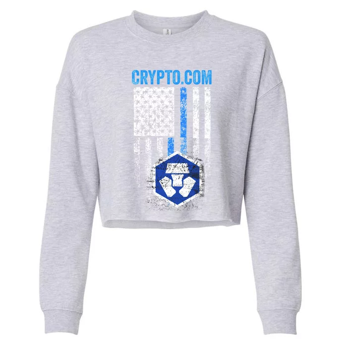 Crypto Com Coin With American Flag Cropped Pullover Crew