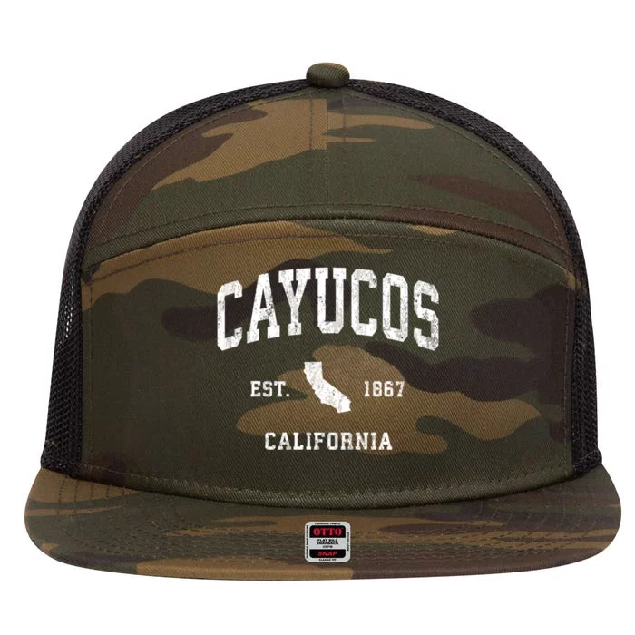 Cayucos California Ca Vintage Athletic 7 Panel Mesh Trucker Snapback Hat