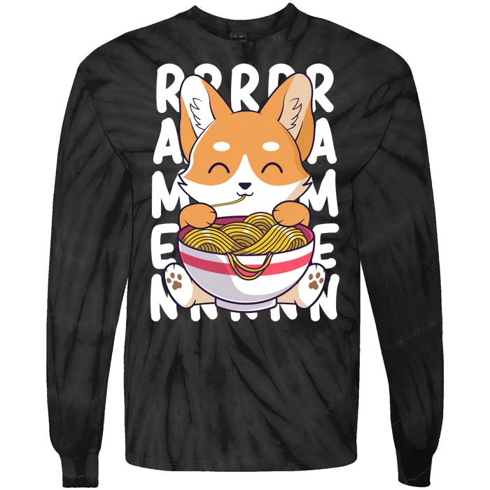 Chibi Cute Corgi Ramen Noodles Tie-Dye Long Sleeve Shirt