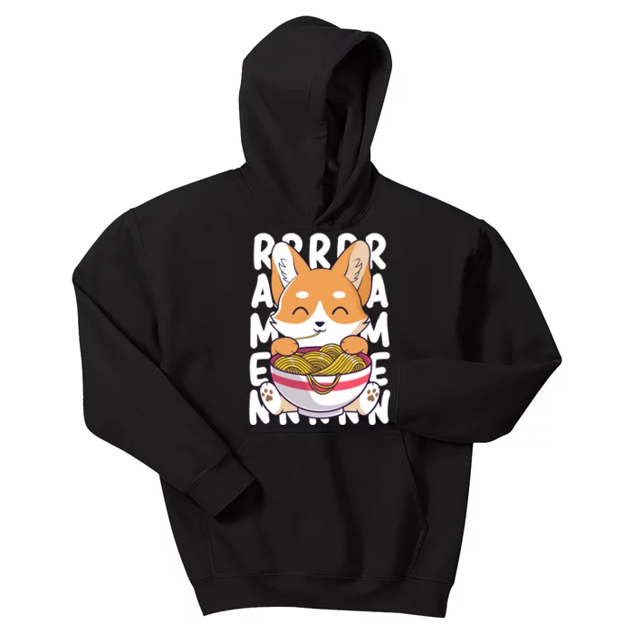 Chibi Cute Corgi Ramen Noodles Kids Hoodie