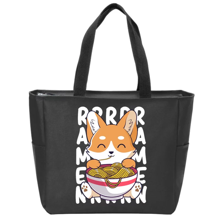 Chibi Cute Corgi Ramen Noodles Zip Tote Bag