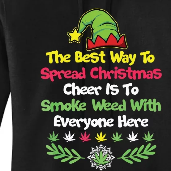 Cannabis Christmas Cheer Elf Funny Holiday Marijuana Women's Pullover Hoodie