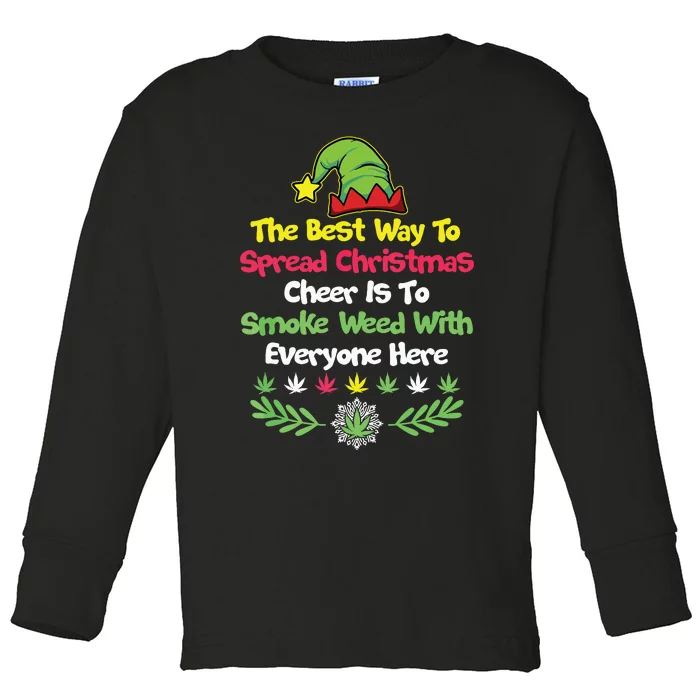 Cannabis Christmas Cheer Elf Funny Holiday Marijuana Toddler Long Sleeve Shirt