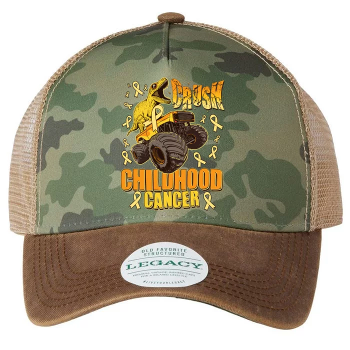 Crush Childhood Cancer Trex Dinosaur Monster Truck Wear Yellow Gold Legacy Tie Dye Trucker Hat