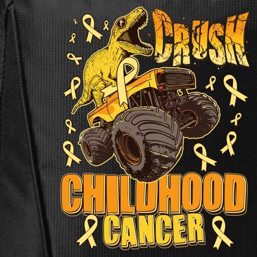 Crush Childhood Cancer Trex Dinosaur Monster Truck Wear Yellow Gold City Backpack